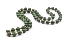 14 Karat Yellow Gold Jade Bead Station Necklace