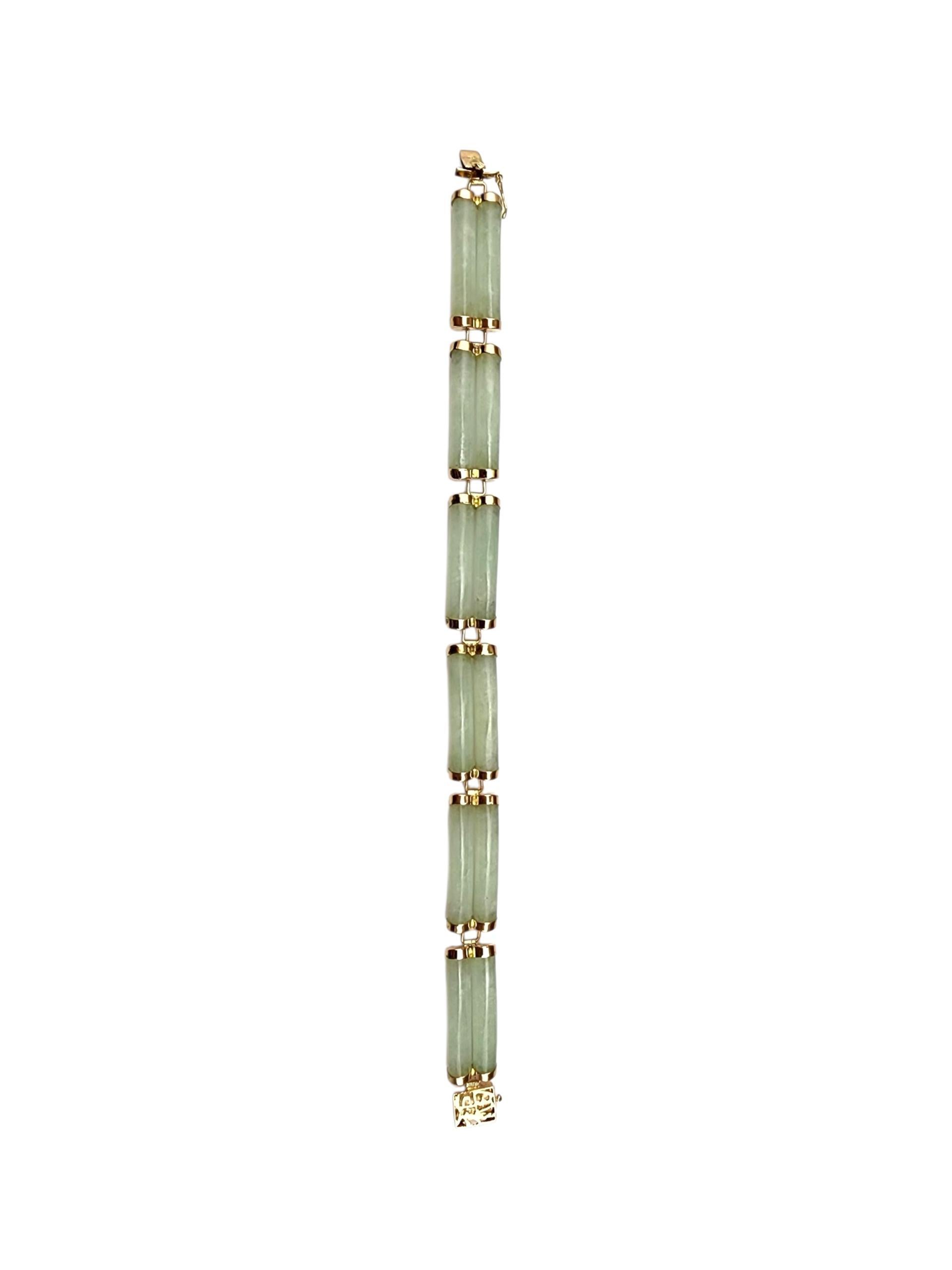 14K Yellow Gold Jade Bracelet #22405 For Sale 3