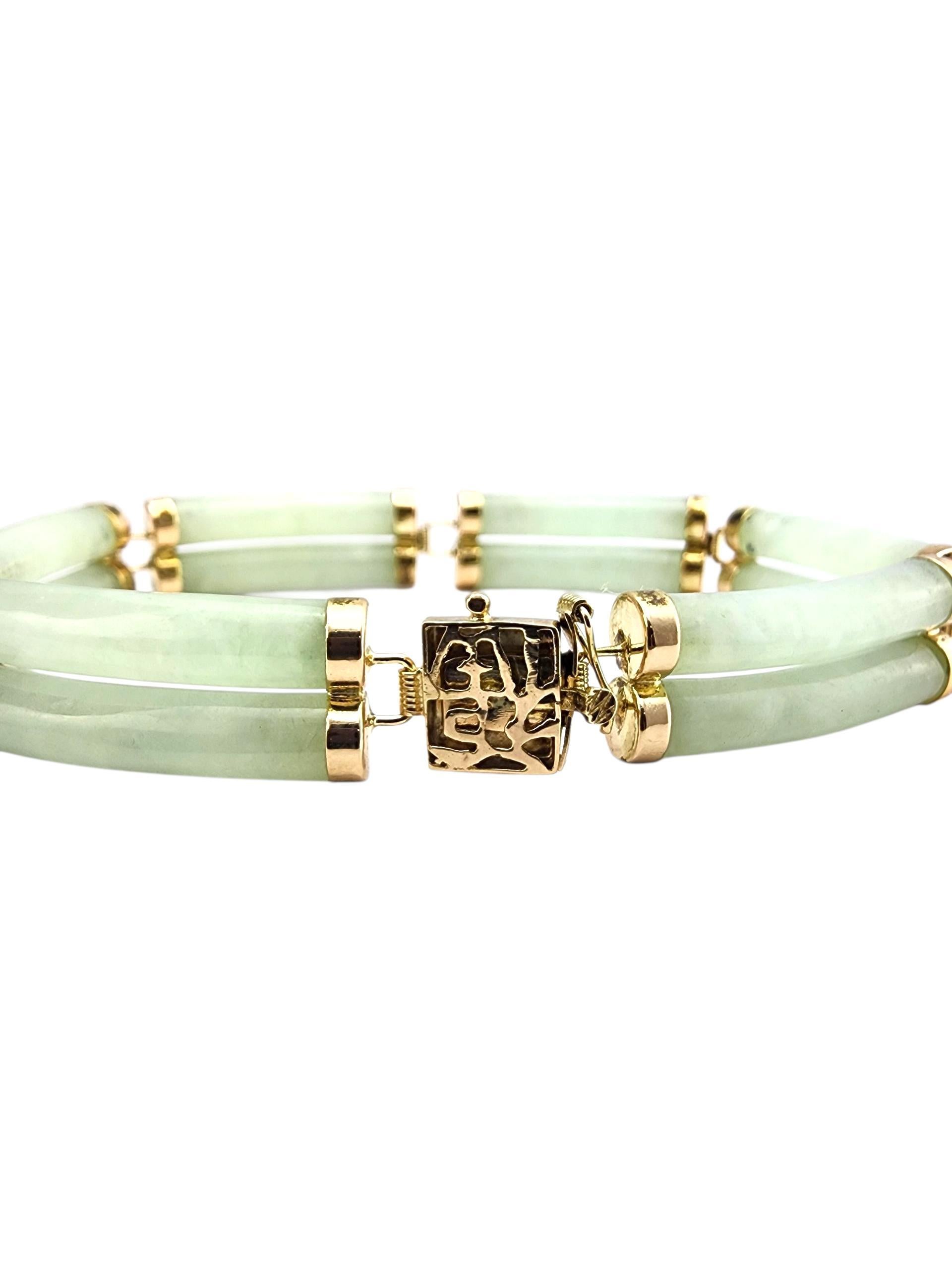 14K Yellow Gold Jade Bracelet #22405 For Sale 4
