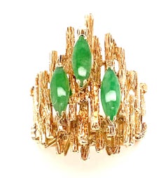 14k Yellow Gold Jade Brutalist Ring