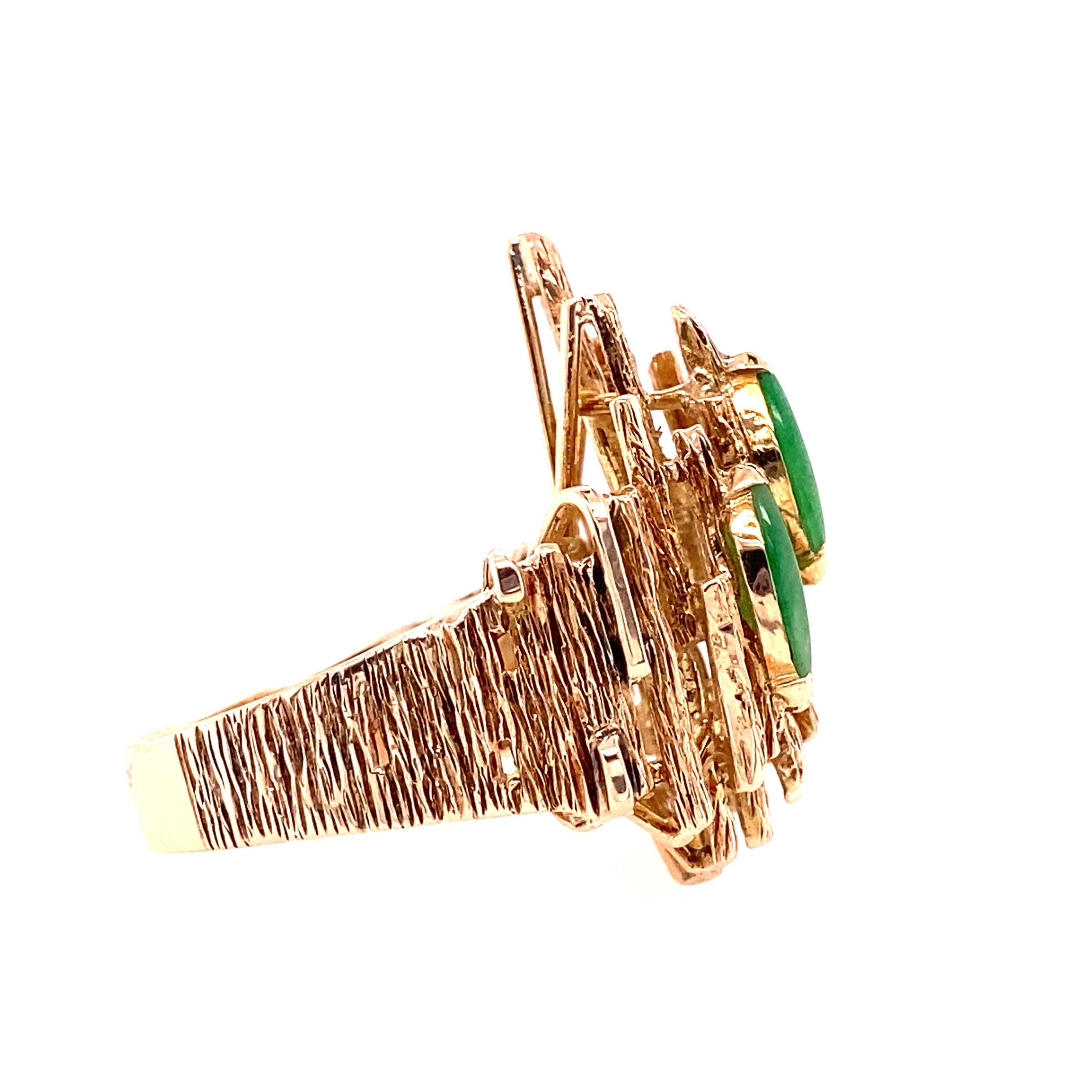 Women's or Men's 14k Yellow Gold Jade Brutalist Ring
