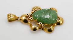 14K Yellow Gold Jade Buddha Pendant 7.5g