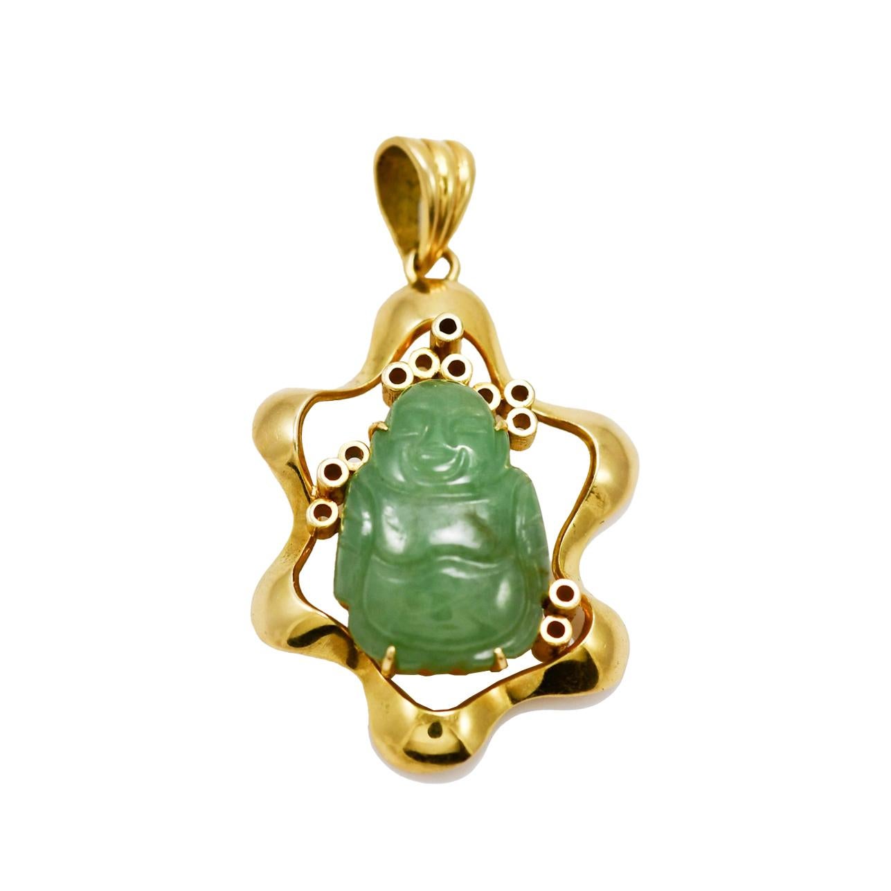 Pendentif Bouddha en Jade en or jaune 14K 7.5g