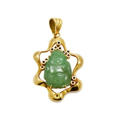 14K Yellow Gold Jade Buddha Pendant 7.5g