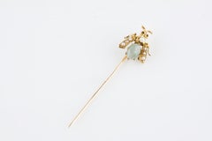 14k Yellow Gold Jade Cabochon Fly Pin with Seed Pearls Gorgeous!