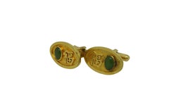 14k Yellow Gold Jade Chinese Fu Good Luck Happiness Fortune Cufflinks 8.2g