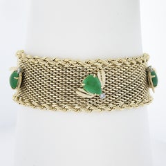14k Yellow Gold Jade & Diamond Bees on Woven Link Rope Chain Borders Bracelet