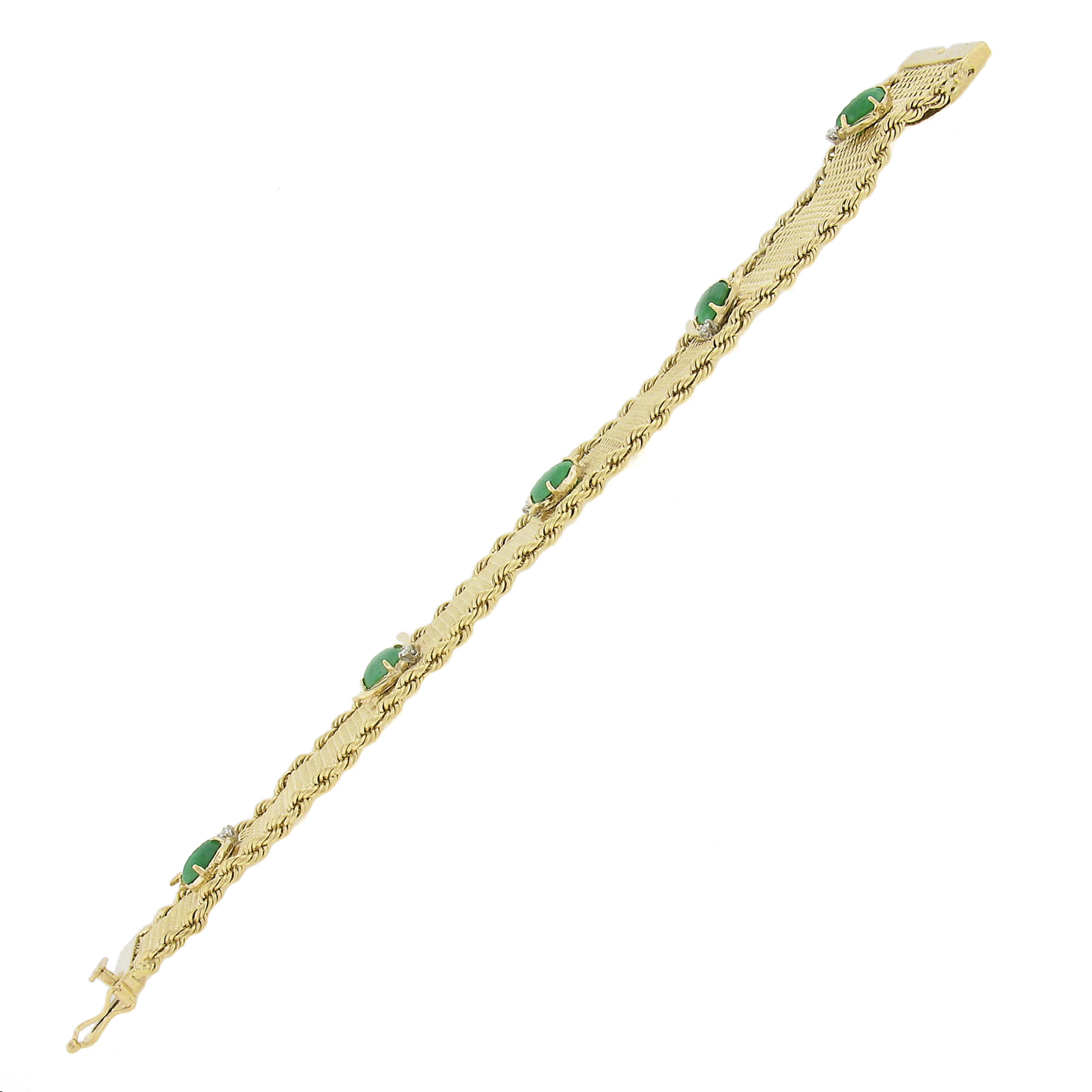 14k Yellow Gold Jade & Diamond Bees on Woven Link Rope Chain Borders Bracelet 3
