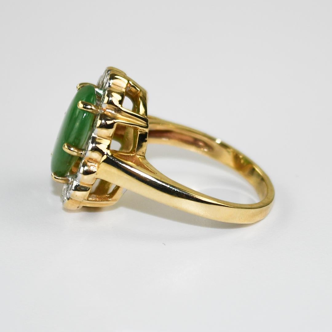 da uomo o donna Anello cocktail di giada e diamanti in oro giallo 14K 6,5g in vendita