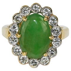 Anello cocktail di giada e diamanti in oro giallo 14K 6,5g