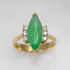 14K Yellow Gold Jade & Diamond Ring, 4gr