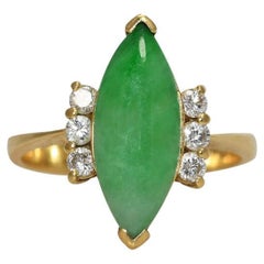 Vintage 14K Yellow Gold Jade & Diamond Ring, 4gr