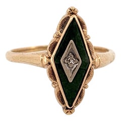 14K Yellow Gold Jade 
Diamond Ring