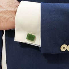 Jade Domino Whale Back Cufflinks in 14K Yellow Gold
