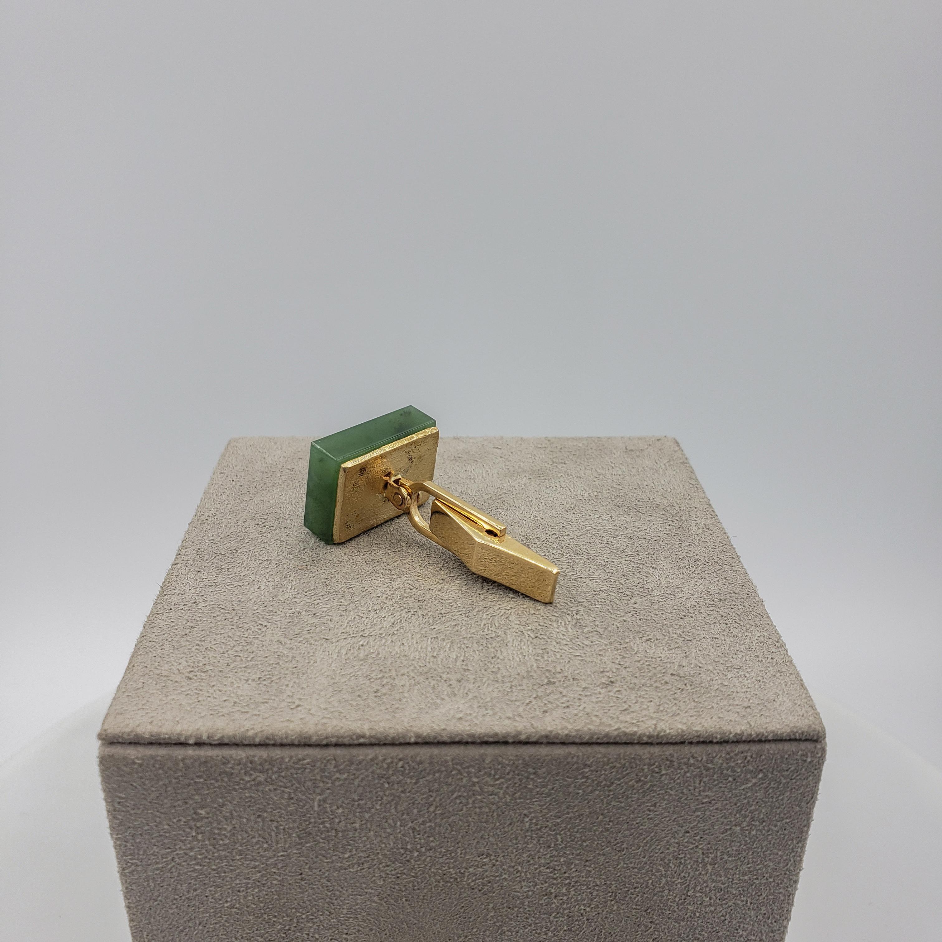 Square Cut Roman Malakov 14 Karat Yellow Gold Jade Domino Cufflinks For Sale