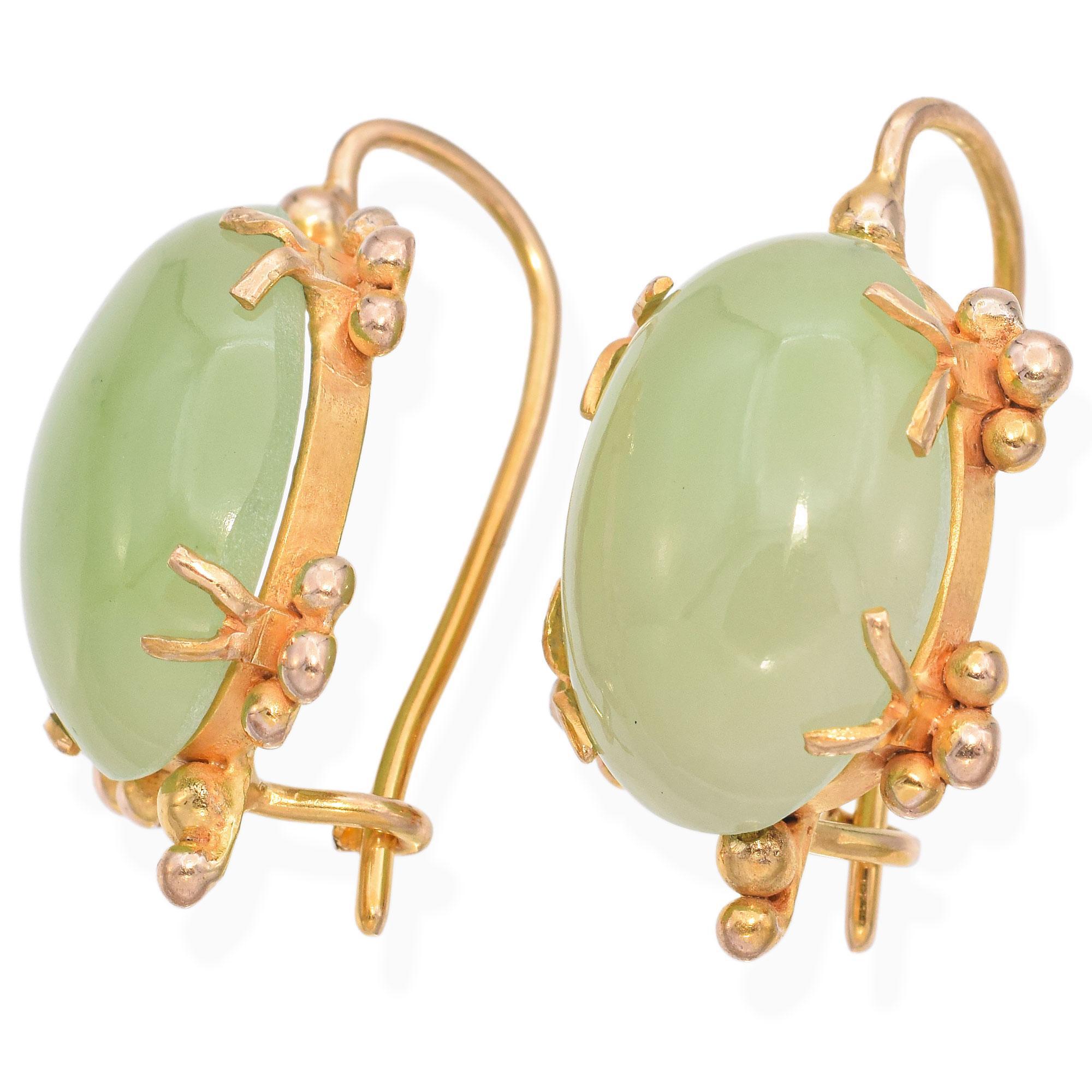 Women's 14K Yellow Gold Jade Drop Earrings For Sale