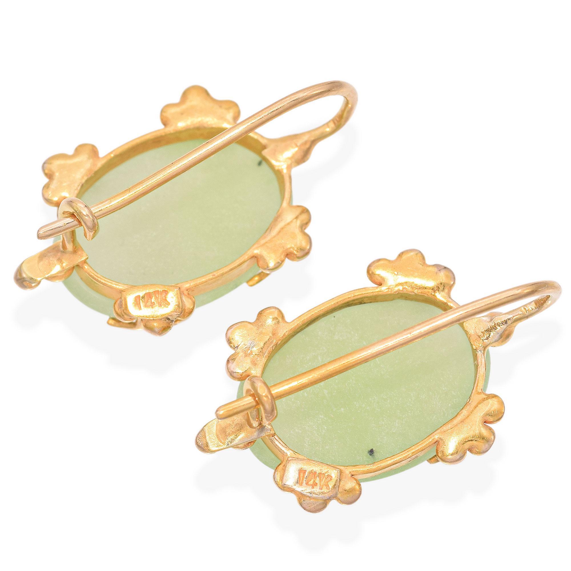 14K Yellow Gold Jade Drop Earrings For Sale 1
