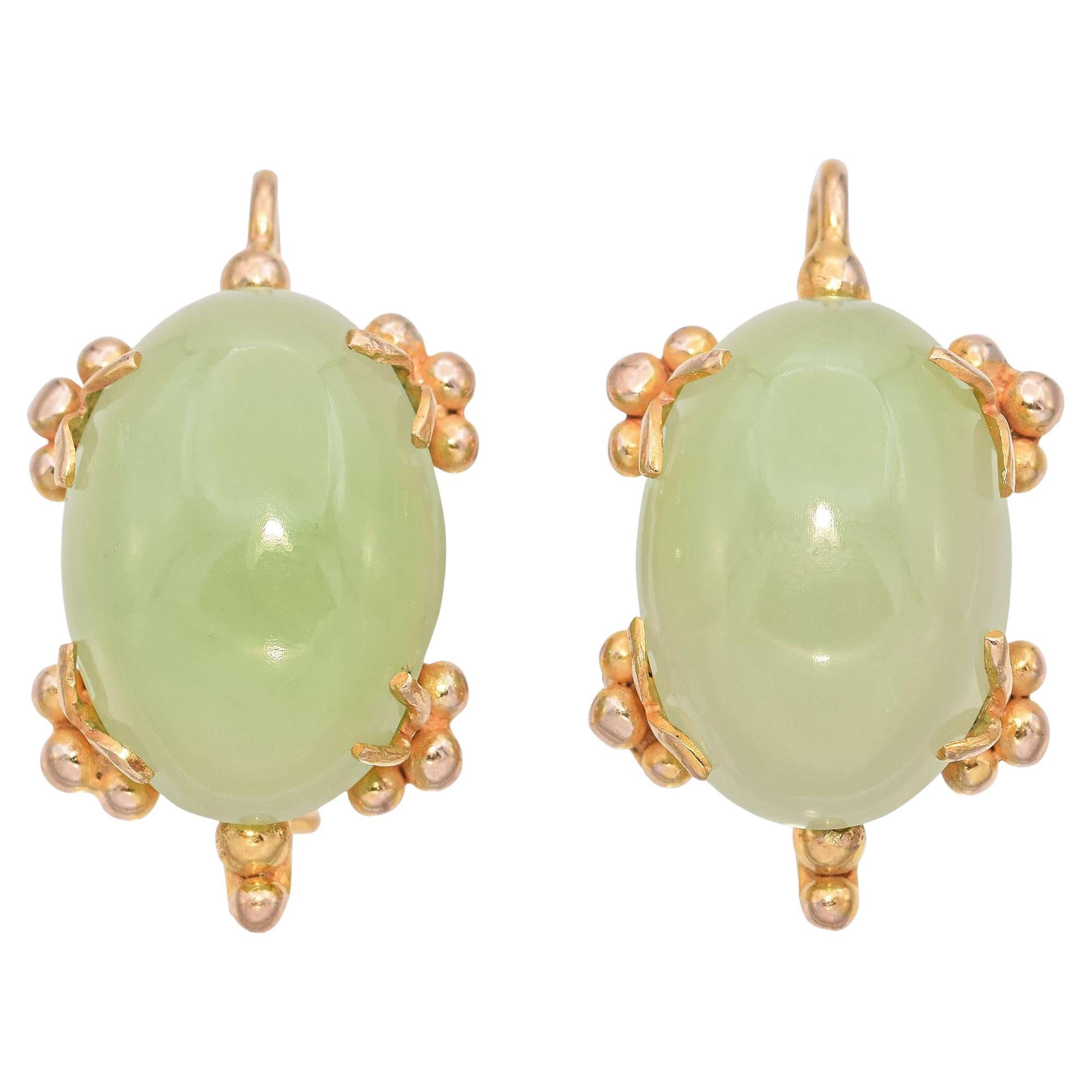 14K Yellow Gold Jade Drop Earrings