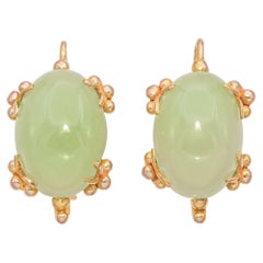 Pendientes de gota de jade de oro amarillo de 14 quilates