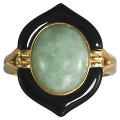 14K Gelbgold Jade & Onyx Ring 5.6g
