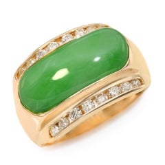 14k Yellow Gold Jadeite Jade and Diamond Ring