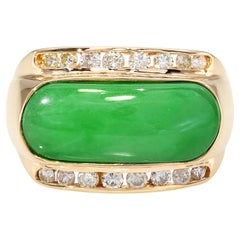 14k Yellow Gold Jadeite Jade and Diamond Ring