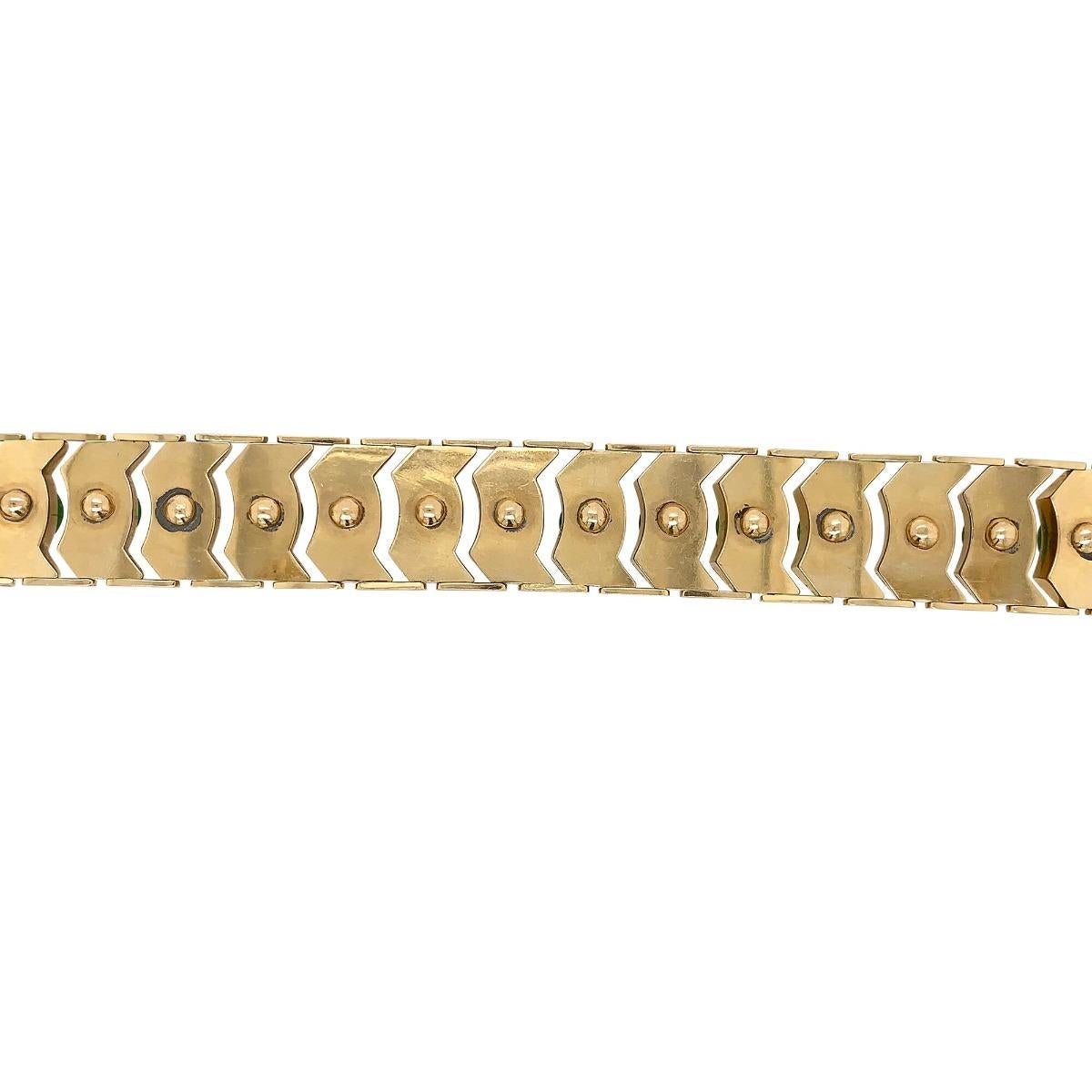 14 Karat Yellow Gold Jadeite with 1 Carat Round Brilliant Cut Diamond Bracelet For Sale 2