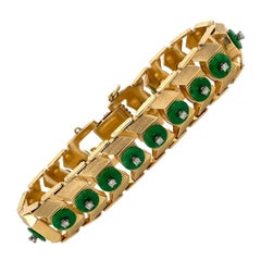 Bracelet en or jaune 14 carats Jadeite avec diamant rond de taille brillant de 1 carat