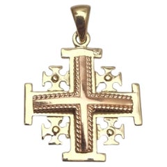 14K Yellow Gold "Jerusalem" Cross Pendant #25303