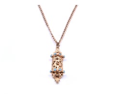 14 Karat Yellow Gold Jewish Torah Necklace with Turquoise Accents
