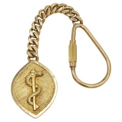 Retro 14K Yellow Gold Key Chain with the Rod of Asclepius.