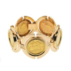 14 Karat Gold King George V 22 Karat Great Britain Pound Sterling Coin Bracelet