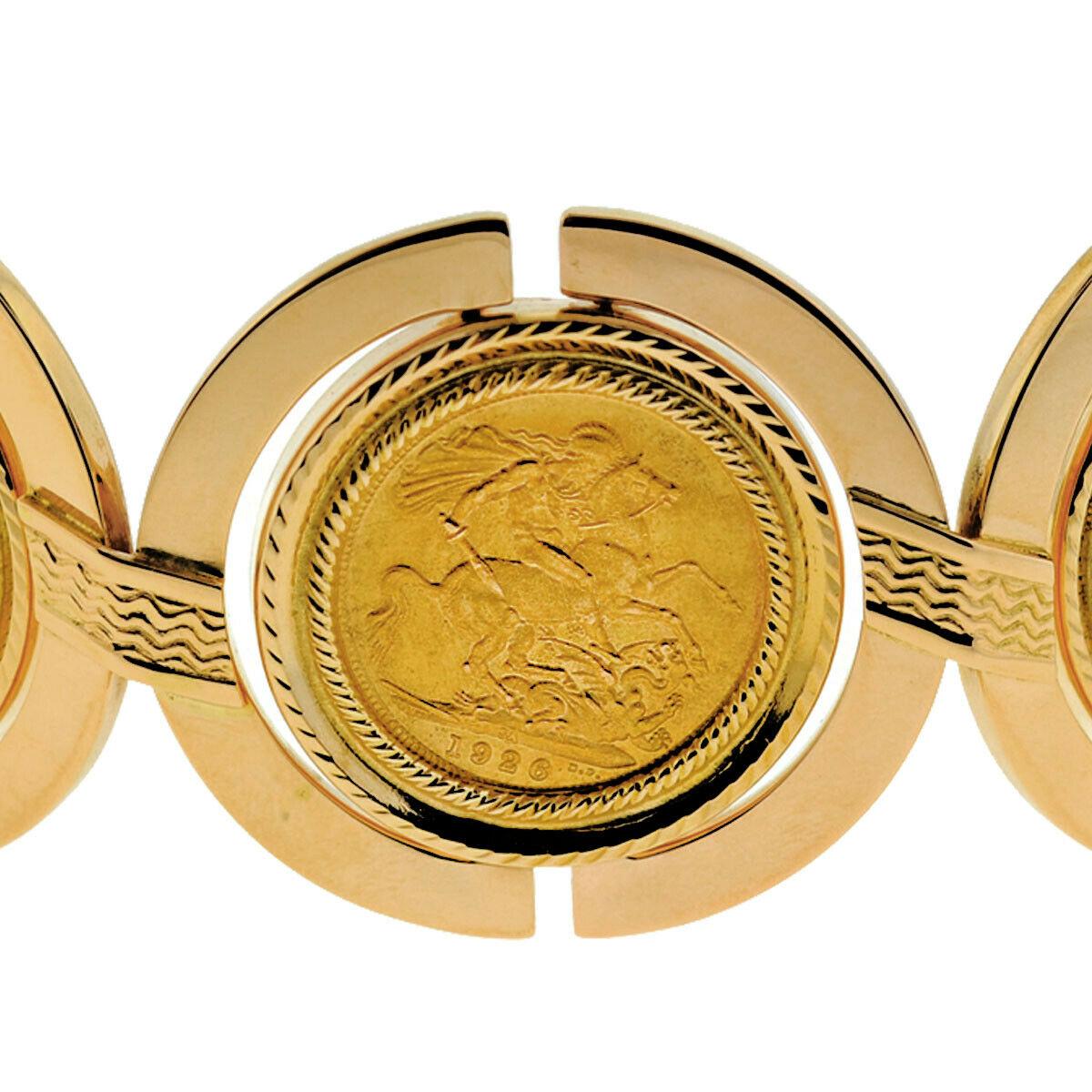Women's or Men's 14 Karat Gold King George V 22 Karat Great Britain Pound Sterling Coin Bracelet