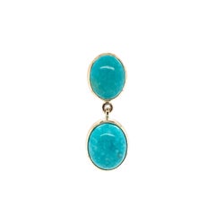 14K Yellow Gold Kingman Turquoise Stud Dangle Earrings 7.39cttw