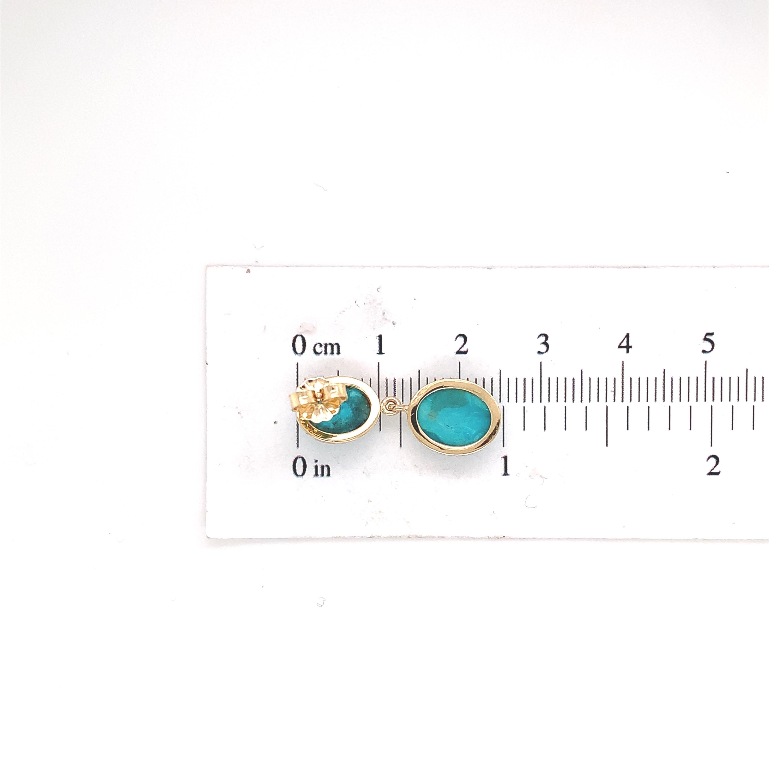 Women's 14K Yellow Gold Kingman Turquoise Stud Dangle Earrings 7.39cttw For Sale