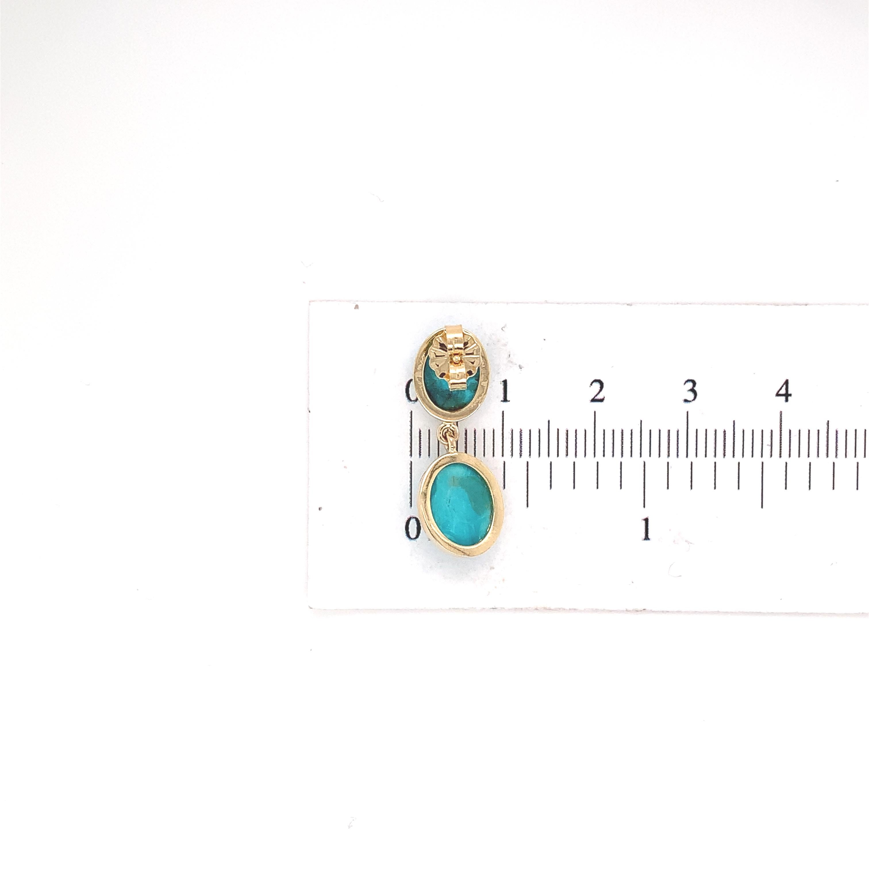 14K Yellow Gold Kingman Turquoise Stud Dangle Earrings 7.39cttw For Sale 1