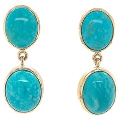 14K Yellow Gold Kingman Turquoise Stud Dangle Earrings 7.39cttw