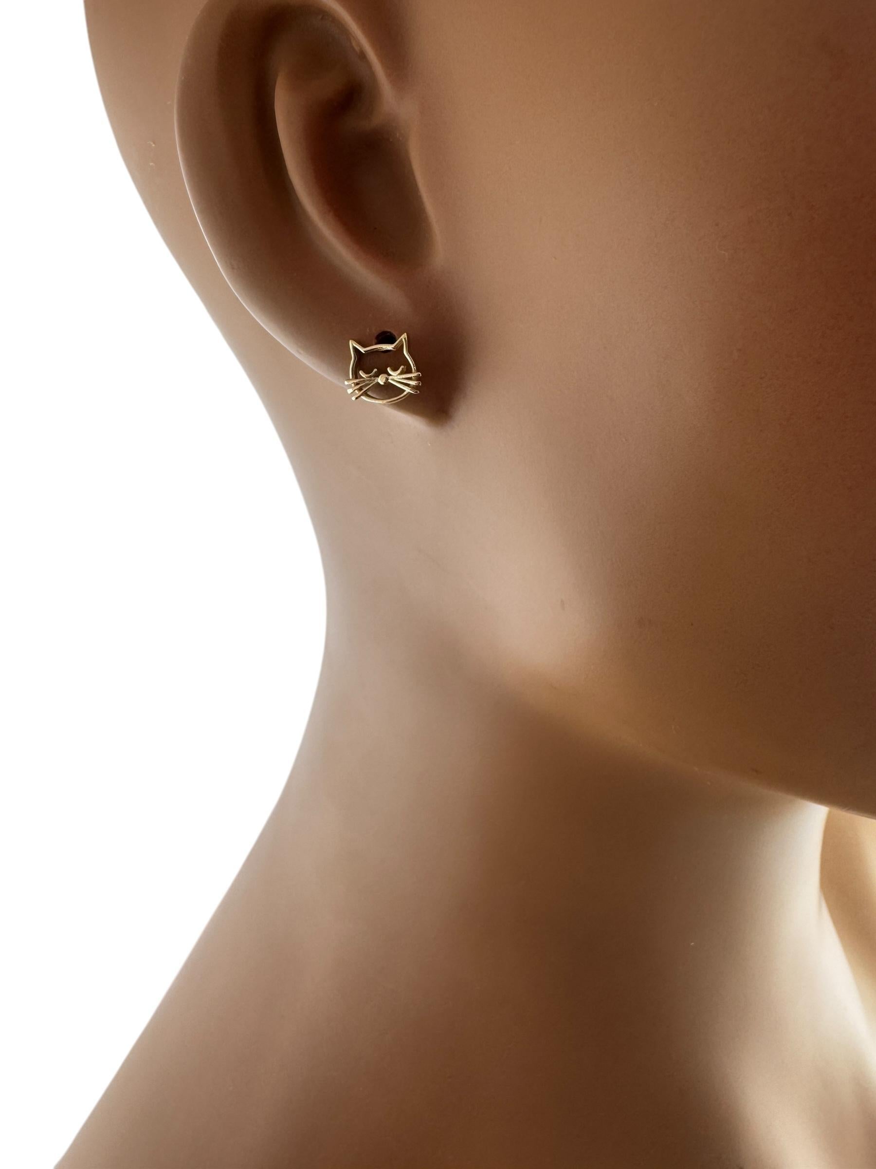 14K Yellow Gold Kitten Face Stud Earrings #20674 For Sale 7