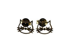 14K Yellow Gold Kitten Face Stud Earrings #20674
