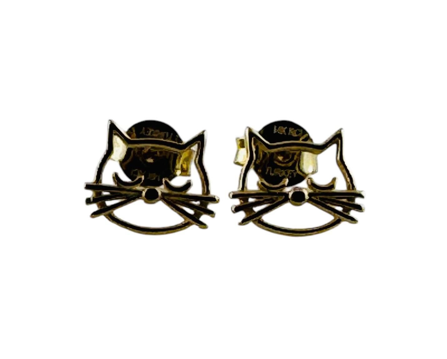 14K Yellow Gold Kitten Face Stud Earrings #20674 For Sale 1