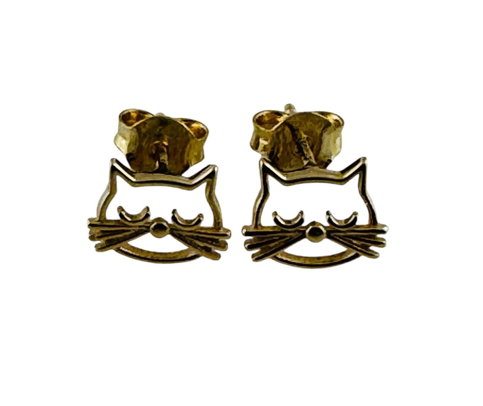 14K Yellow Gold Kitten Face Stud Earrings #20674 For Sale 2
