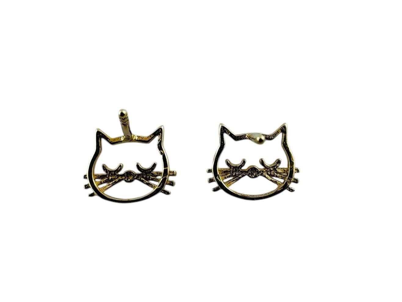 14K Yellow Gold Kitten Face Stud Earrings #20674 For Sale 3
