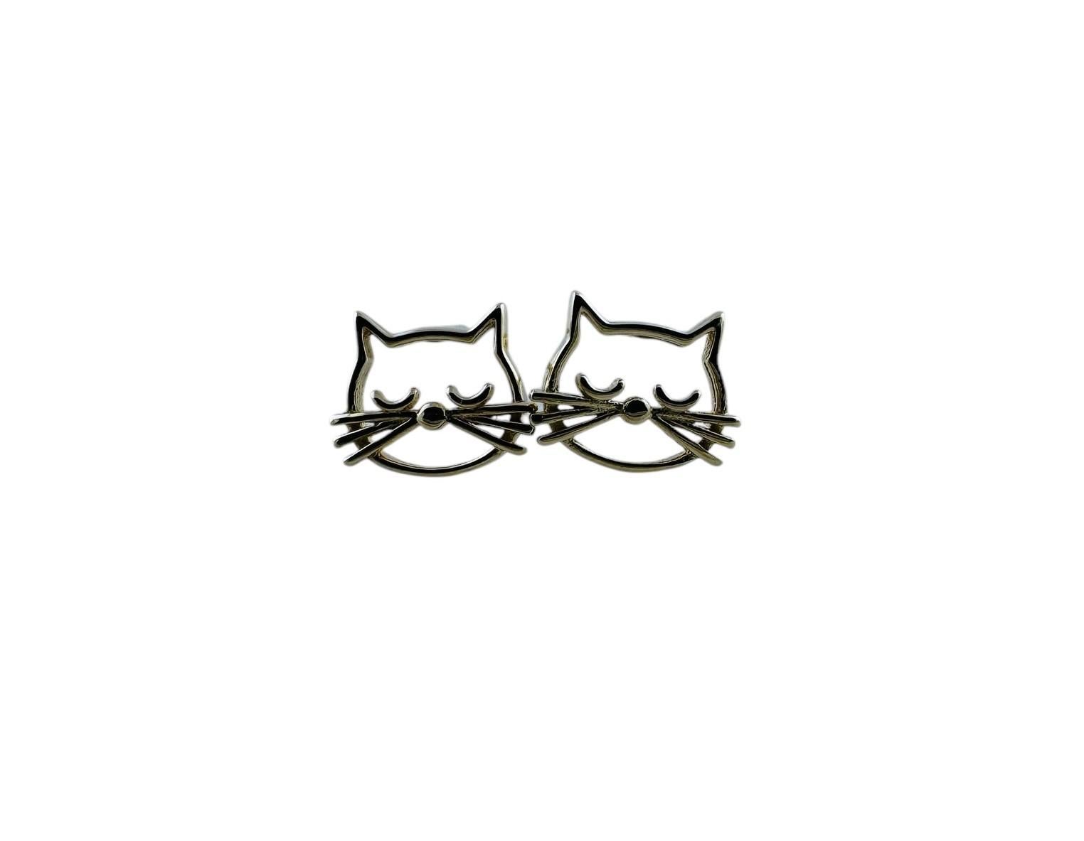 14K Yellow Gold Kitten Face Stud Earrings #20674 For Sale