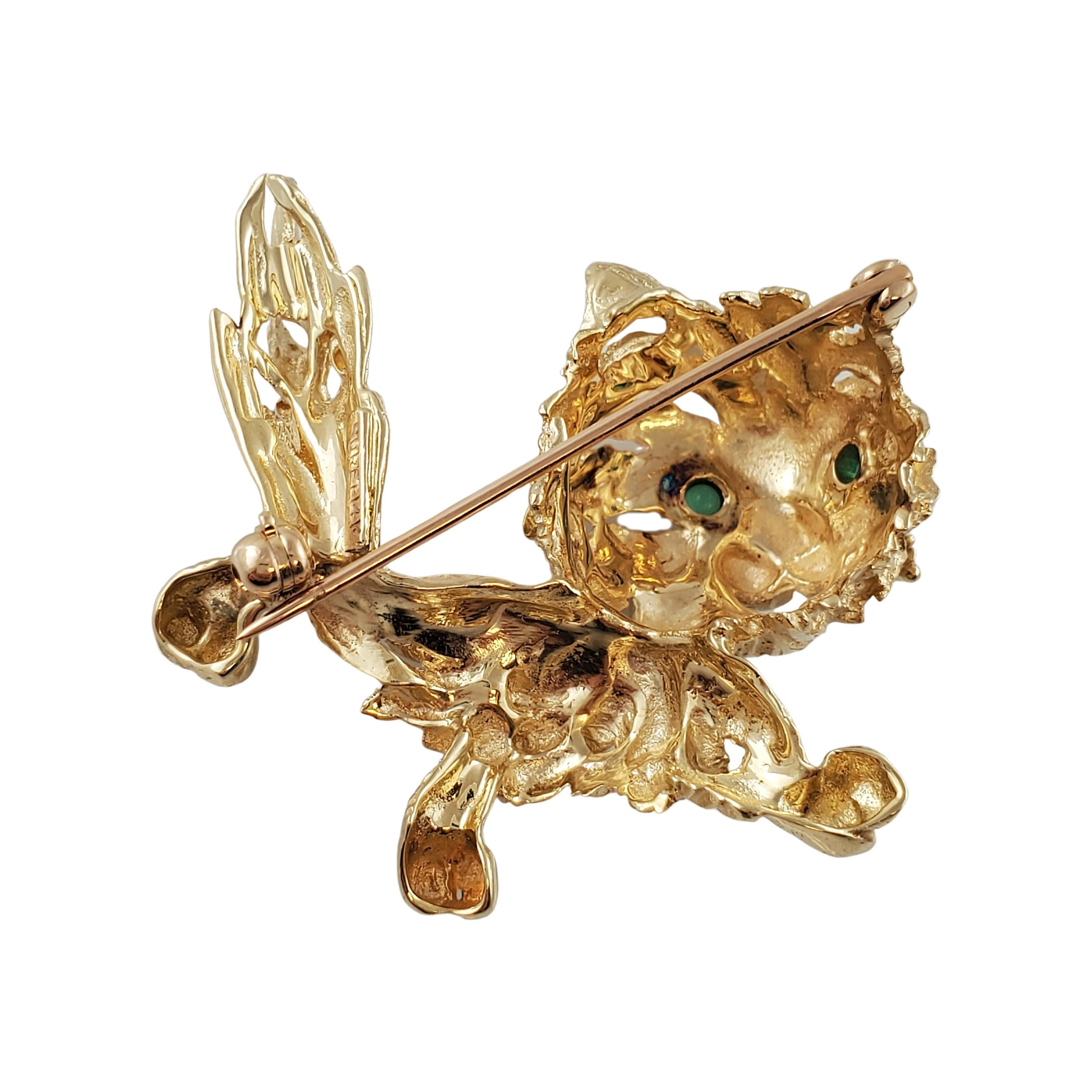 Women's or Men's 14k Yellow Gold Kitty Pin with Green Cabochon Stone