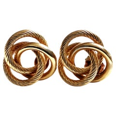 14k Yellow Gold Knot Textured and Smooth Post Earrings