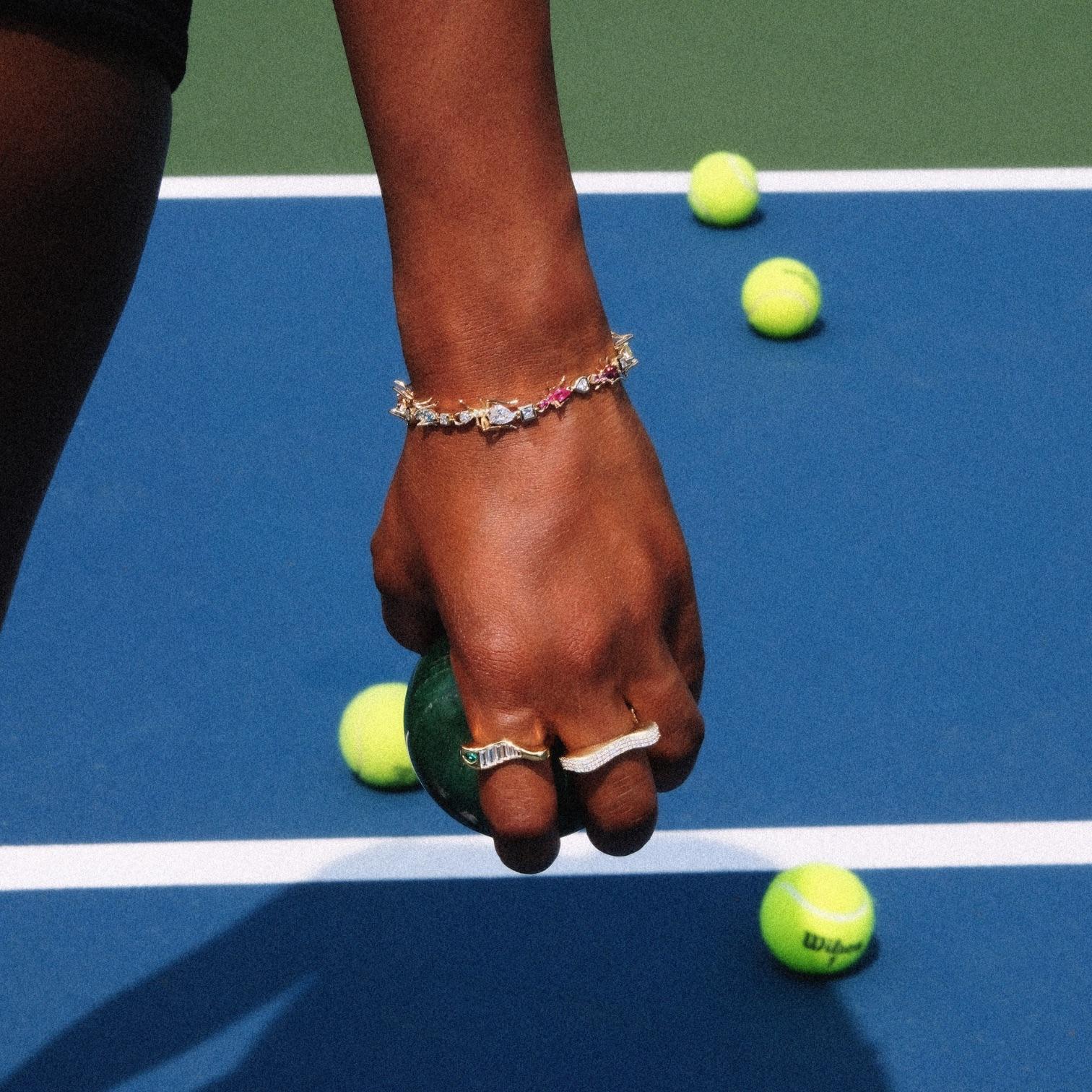 Bracelet de tennis Kokoro en or jaune 14k 3.72 Carat Multicolor Gemstones Ant Motif Unisexe en vente