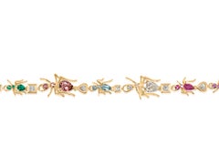 14k Yellow Gold Kokoro Tennis Bracelet 3.72 Carat Multicolor Gemstones Ant Motif