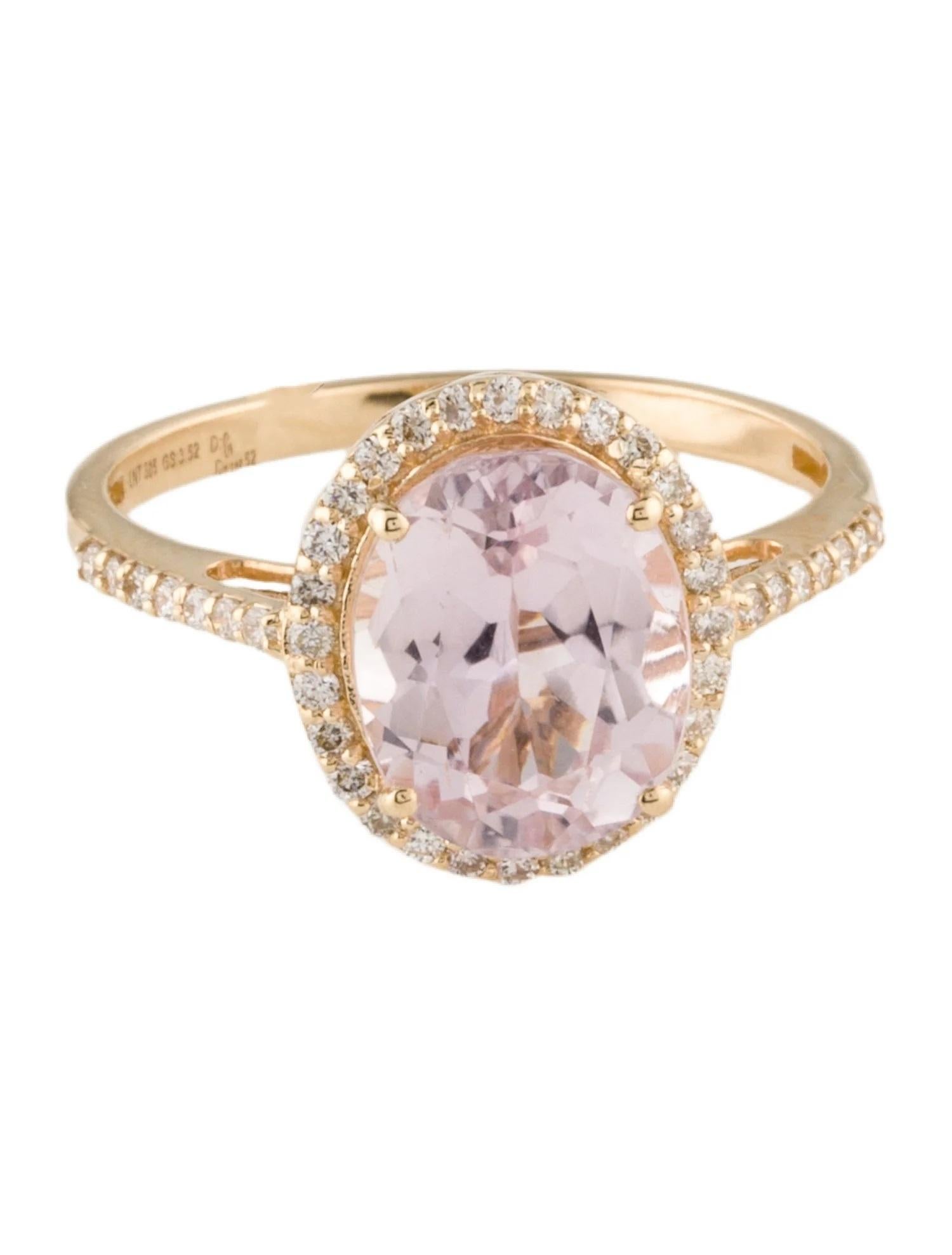 Artiste Bague cocktail en or jaune 14 carats avec kunzite ovale de 3,52 carats et diamants, taille 6 en vente