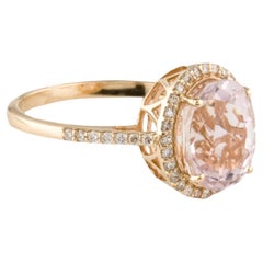 Anillo de cóctel de oro amarillo de 14 quilates con kunzita y diamantes, kunzita oval de 3,52 quilates, talla 6