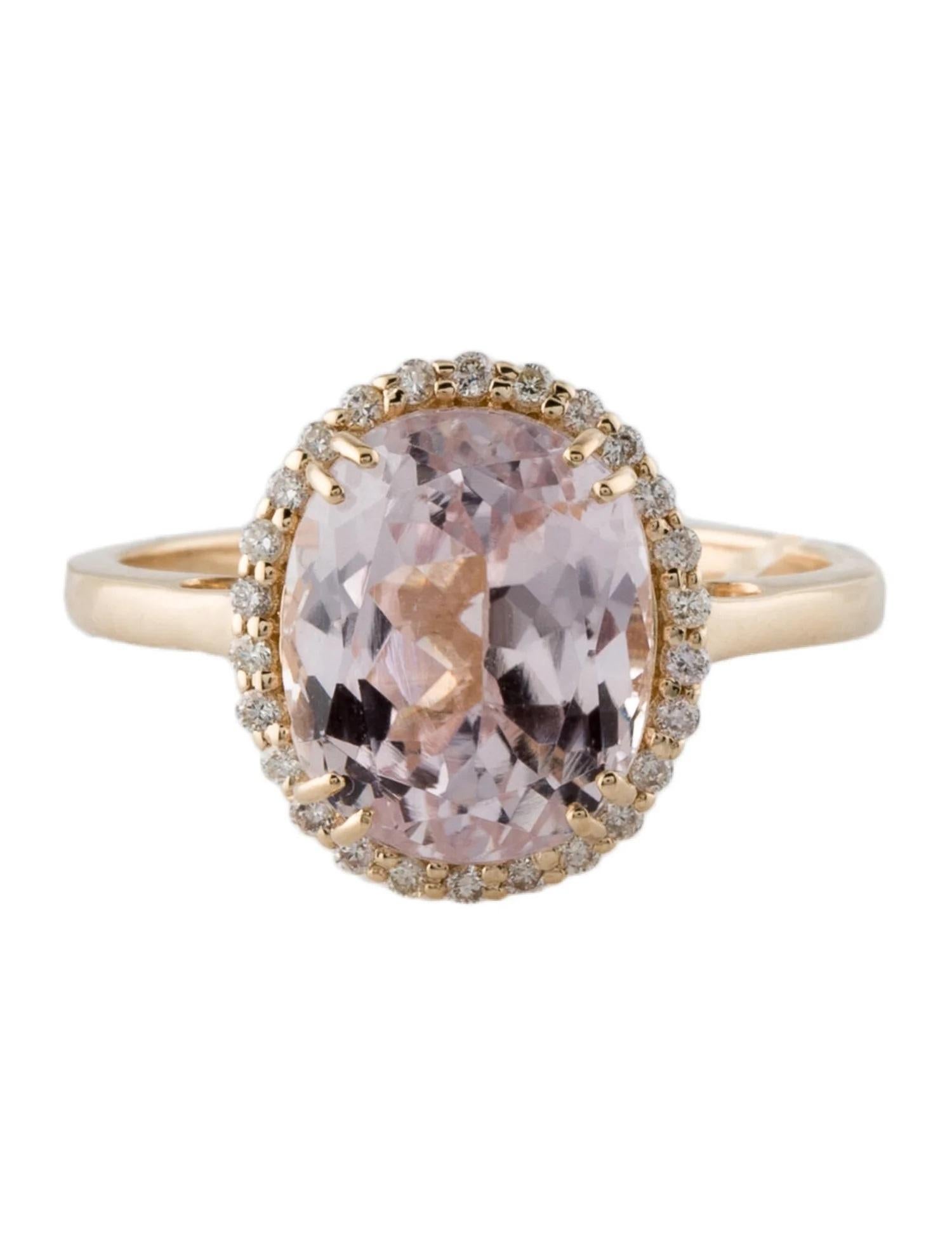 Artist 14K Yellow Gold Kunzite & Diamond Cocktail Ring Size 6.75 Featuring Oval Modifie For Sale